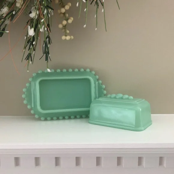 Relisted Featured Vintage Candlewick Light Green Jade Butter Dish 7” - Picture 7 of 13